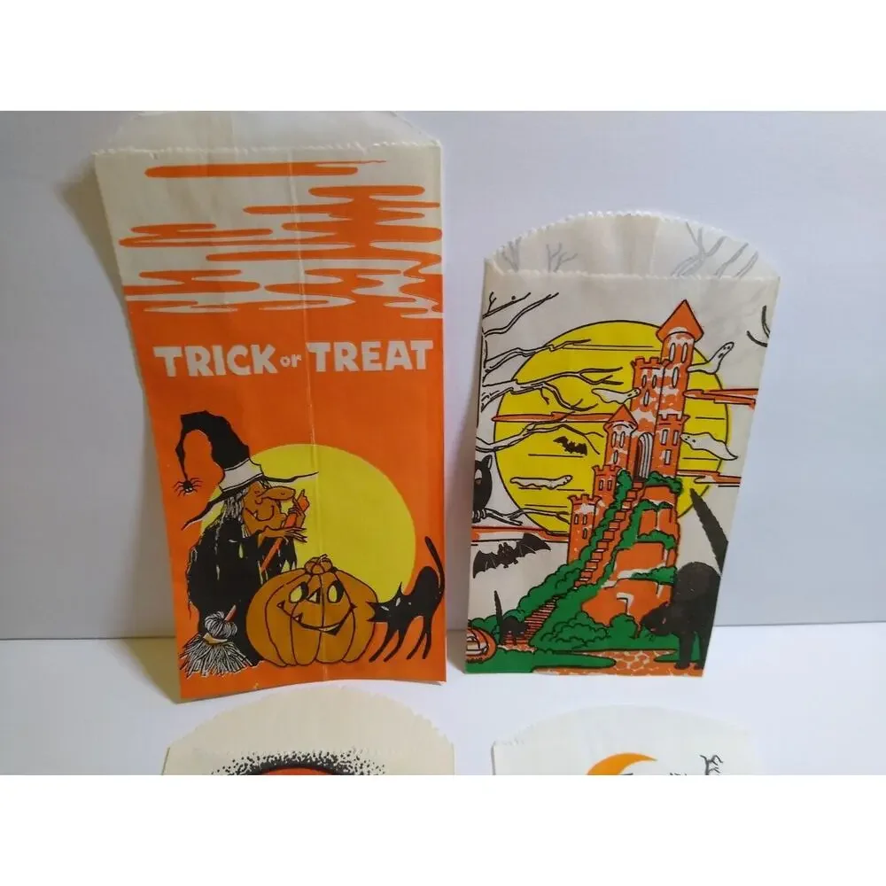 Halloween Candy Trick Or Treat Bags Clown Haunted House Black Cat Owl Bats (4)